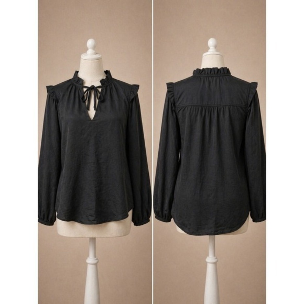 Knox Rose Black Ruffle Blouse S Coquette Romantic Tie Neck Top